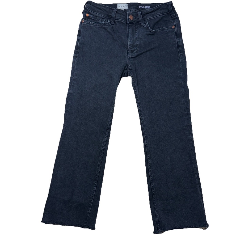 Anthropology Pilcro 25P The Yaya Mid-Rise Straight Jeans Black Denim Raw Hem - Picture 3 of 5